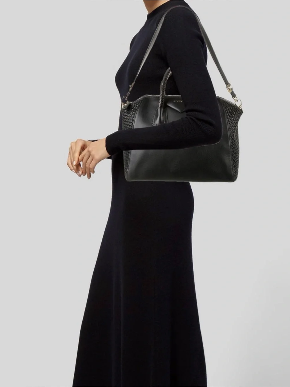 Givenchy Antigona Medium Black Leather Satchel Woven Panel